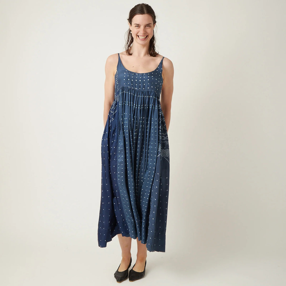 Cotton Silk Dress in Blue - Injiri